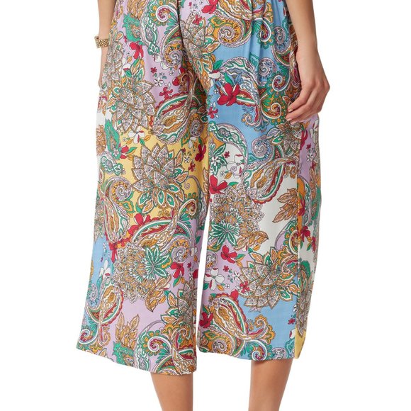 NWT Anne Klein Jeans Crop Wide Leg Palazzo Pants in Paisley Scarf Print - Size M - Picture 2 of 11